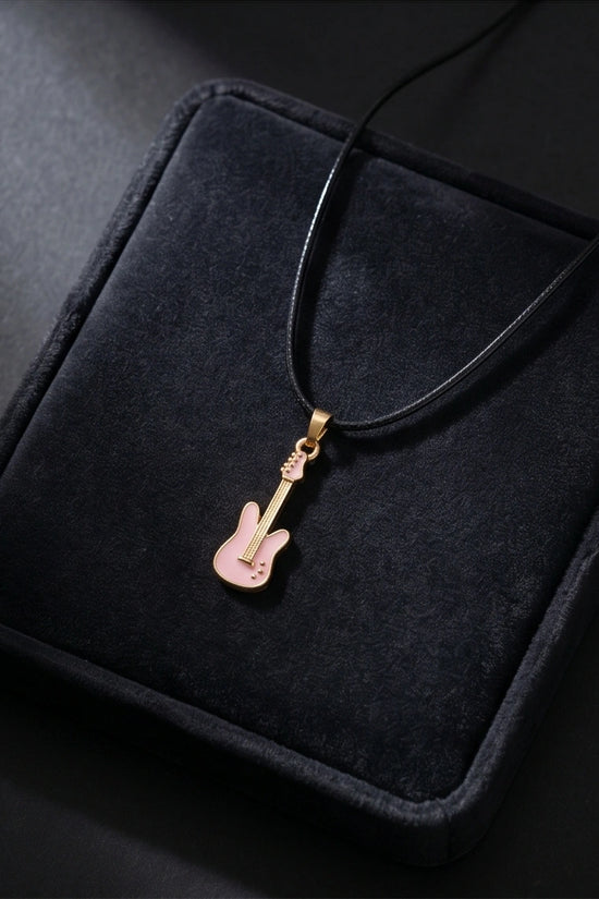Gold and Pink Electric Guitar Necklace