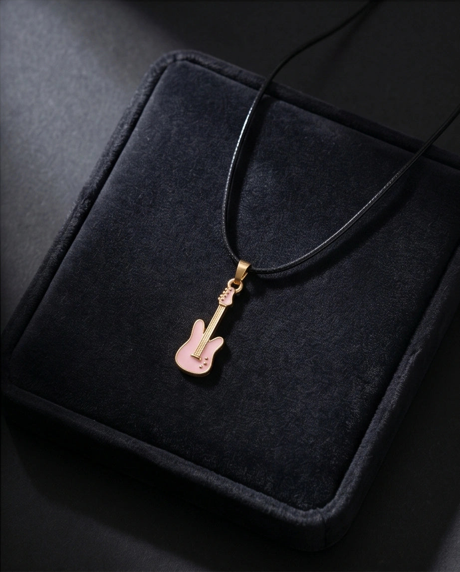 Gold and Pink Electric Guitar Necklace