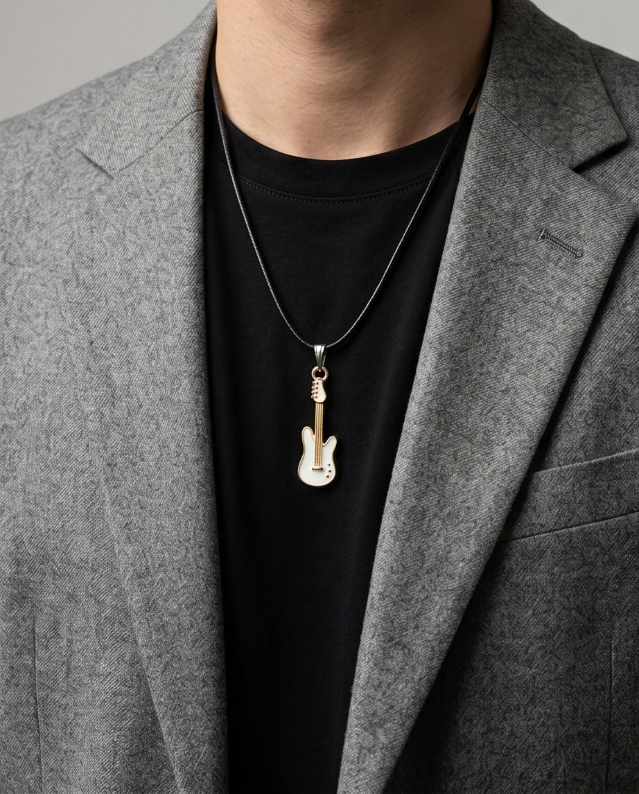 Gold and White Electric Guitar Necklace