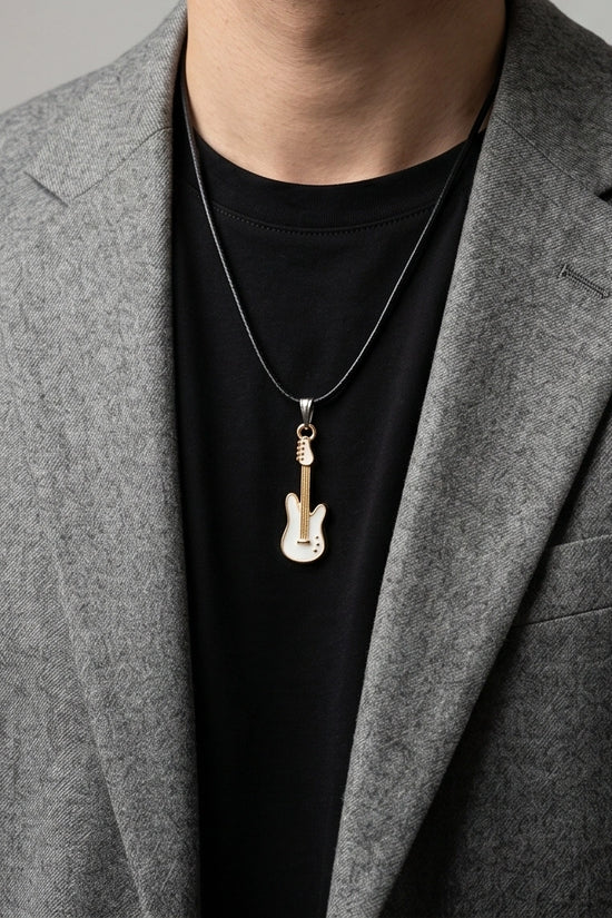 Gold and White Electric Guitar Necklace