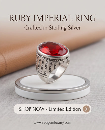 Ruby Gemstone Beaded Surround Vertical Ribbed Silver Ring