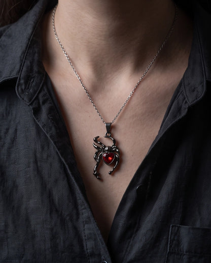 Black Spider Red Heart Crystal Gem Pendant Necklace