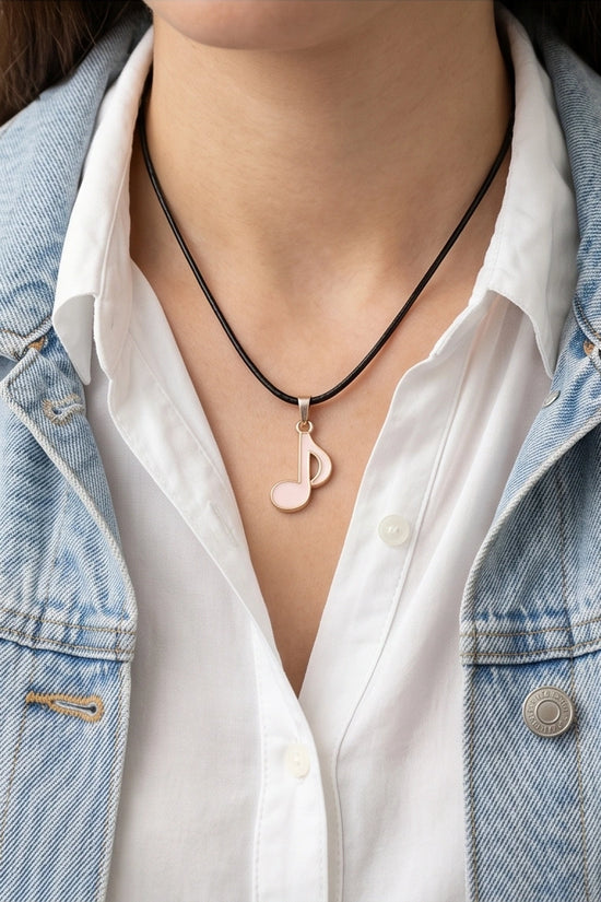 Silver and Pink Eighth Note Necklace