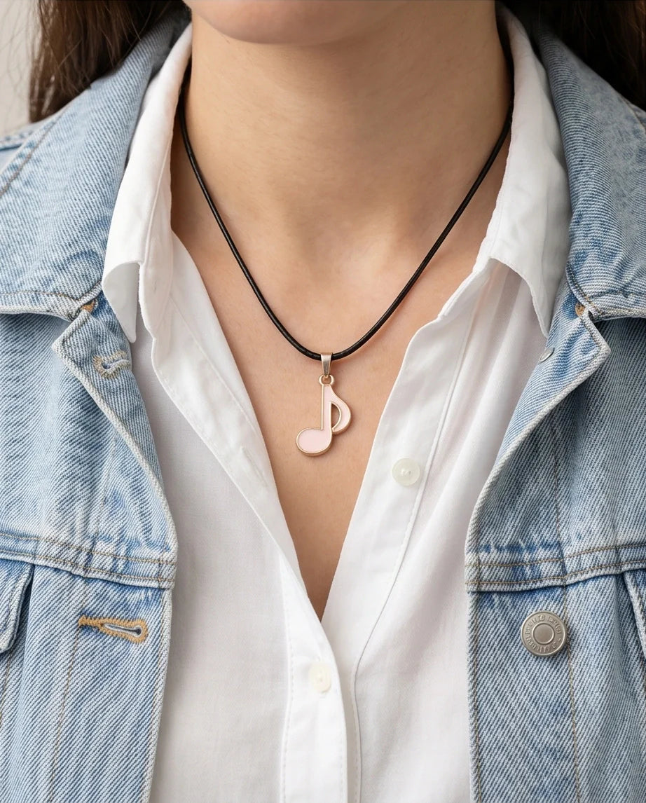 Silver and Pink Eighth Note Necklace