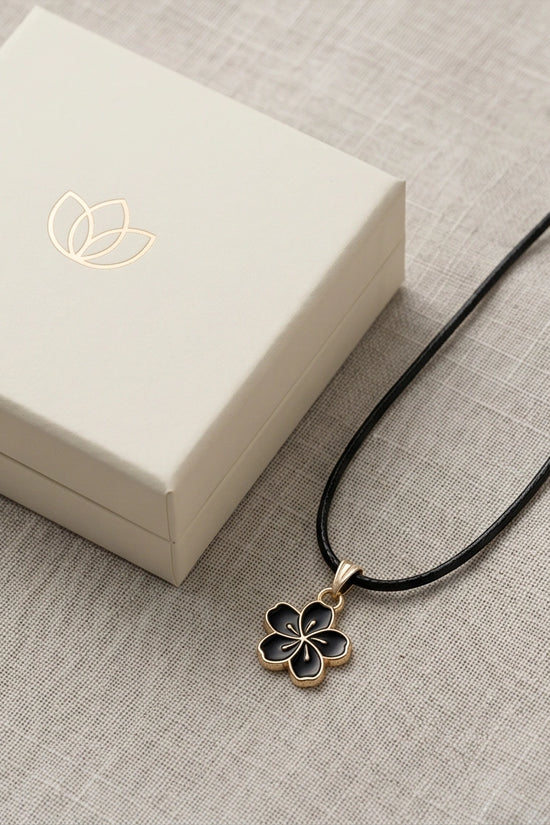 Gold and Black Cherry Blossom Necklace