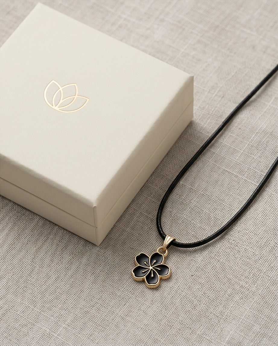 Gold and Black Cherry Blossom Necklace