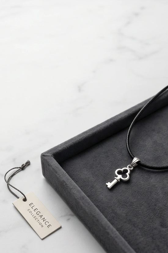 The Secret Keeper: Minimalist Silver Clover Key Pendant Necklace