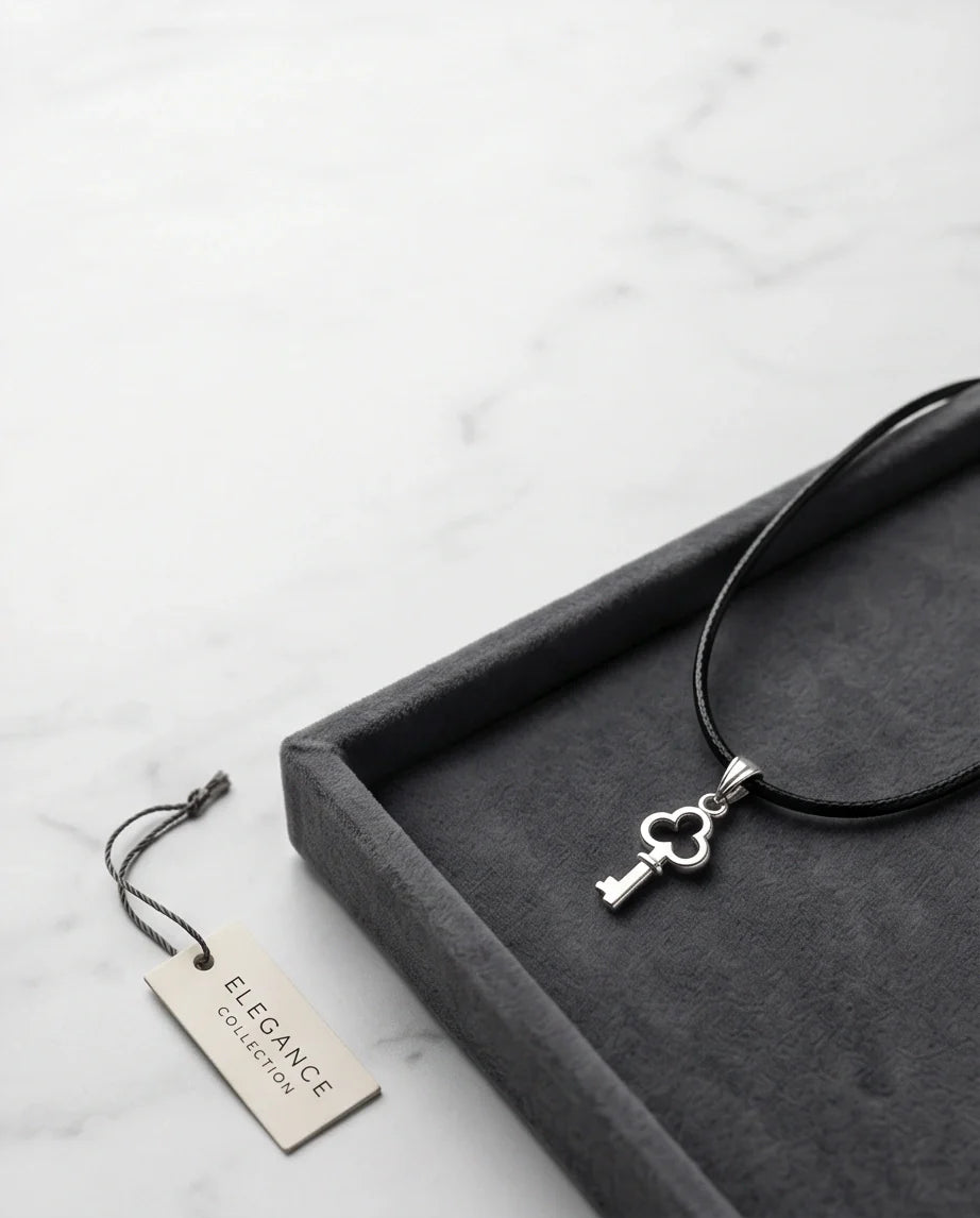 The Secret Keeper: Minimalist Silver Clover Key Pendant Necklace