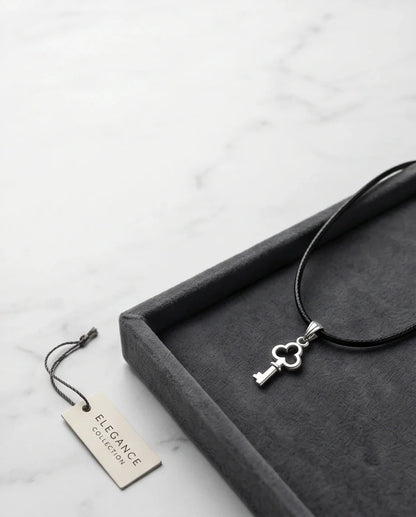 The Secret Keeper: Minimalist Silver Clover Key Pendant Necklace