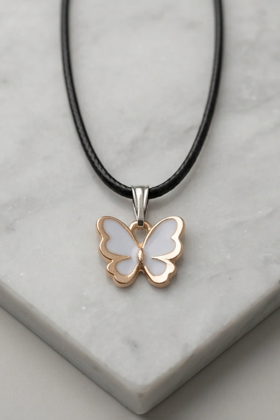 Gold and White Butterfly Pendant Necklace