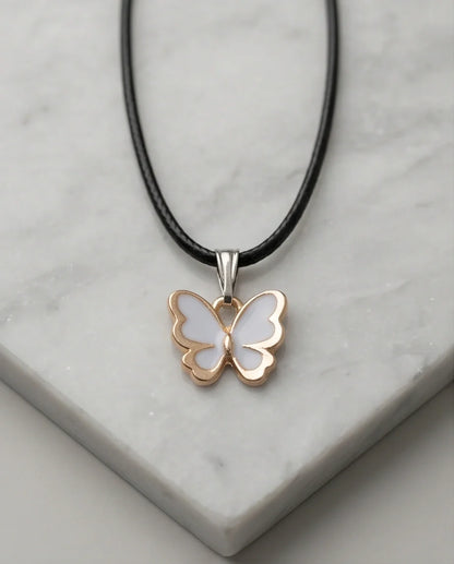 Gold and White Butterfly Pendant Necklace