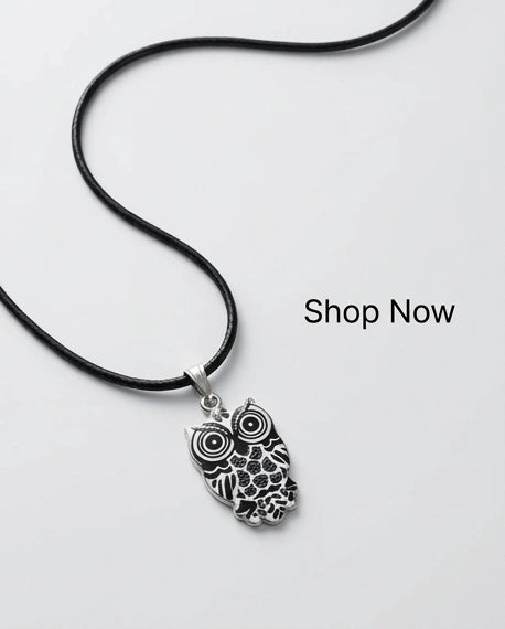 Intricate Monochrome Owl Totem Pendant Necklace