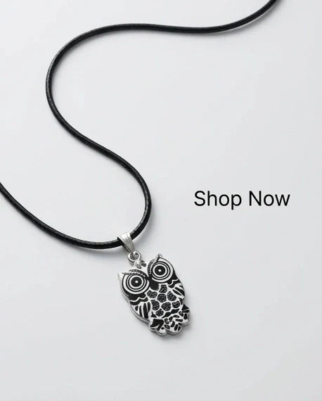 Intricate Monochrome Owl Totem Pendant Necklace