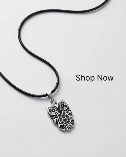 Intricate Monochrome Owl Totem Pendant Necklace
