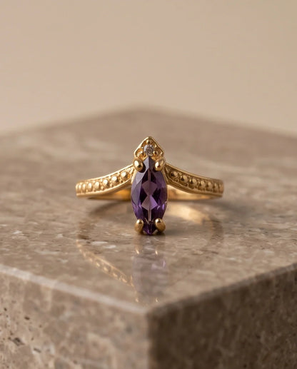 "Amethyst Aura" – Marquise Cut Gold Ring