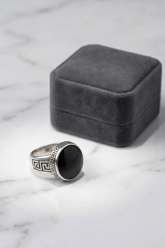 Minimalist Greek Key Onyx Signet Ring