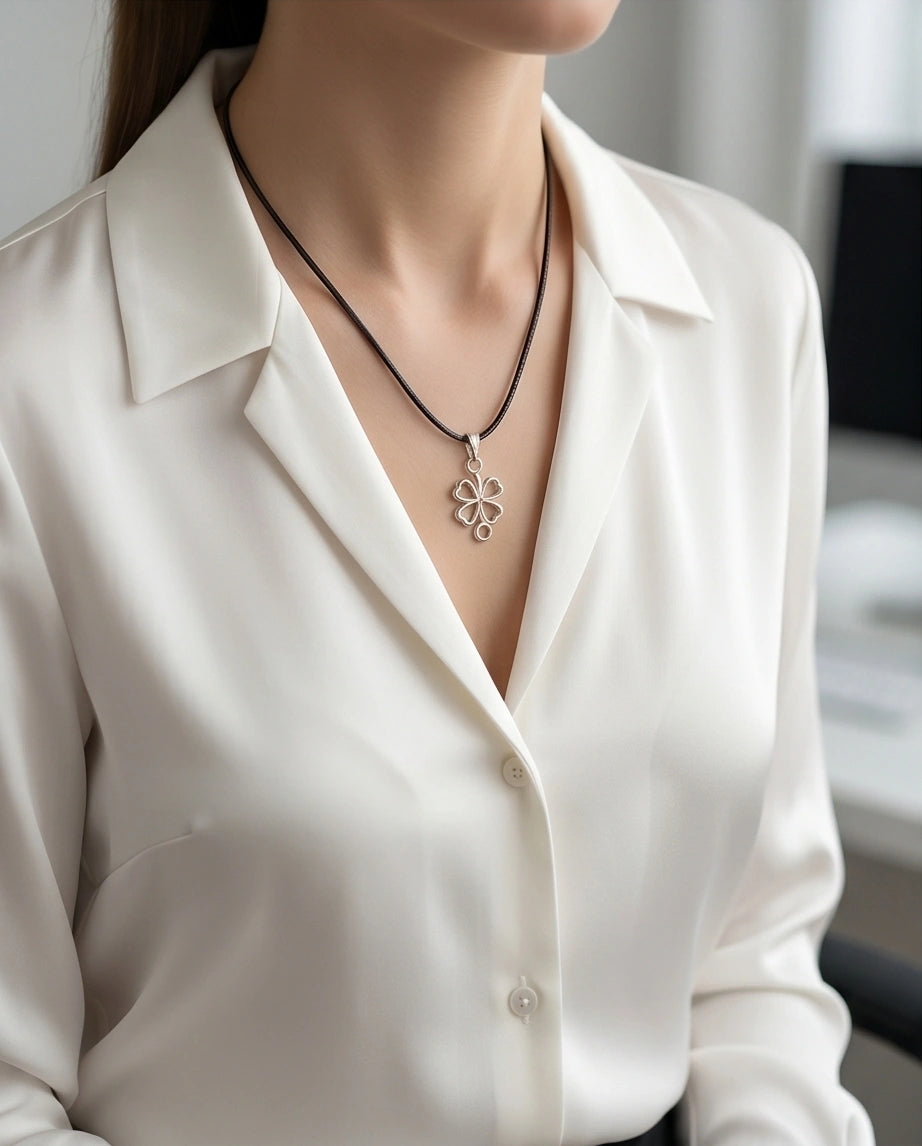 Silver Open Heart Four-Leaf Clover Necklace