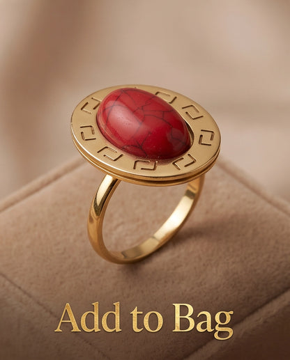 Solstice Greek Key Crimson Cabochon Ring