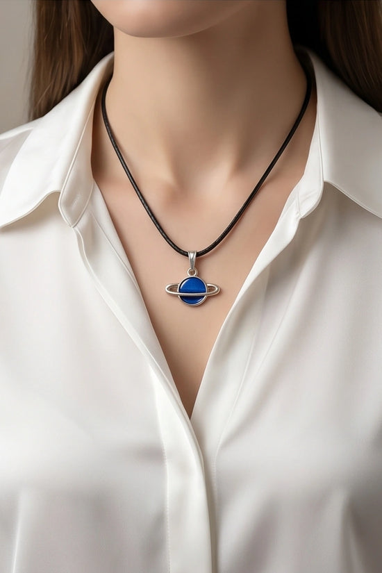 Vibrant Blue Saturn Planet Pendant