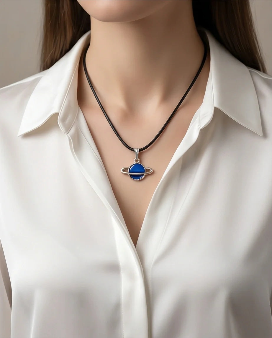 Vibrant Blue Saturn Planet Pendant
