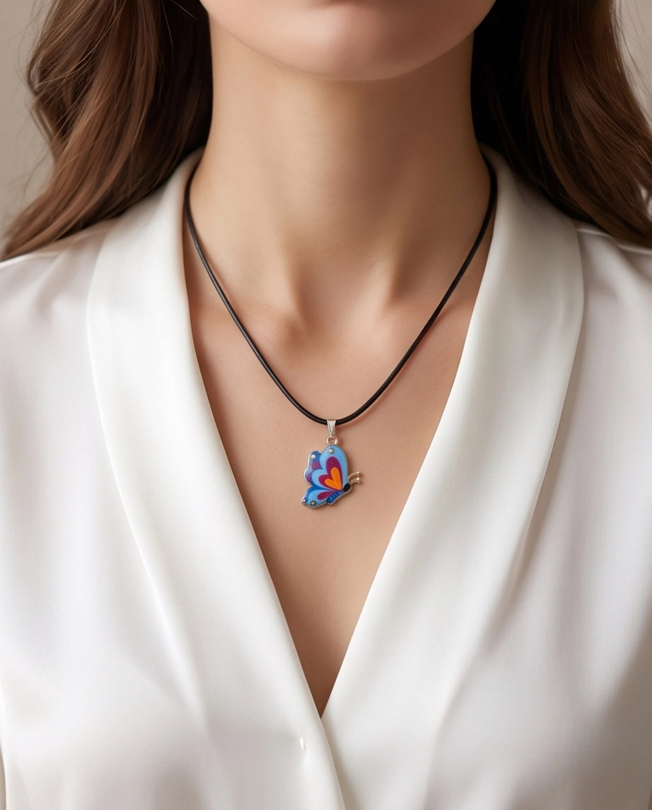 Colorful Side-Profile Butterfly Cord Necklace