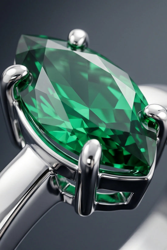 Sterling Silver Marquise-Cut Green Emerald Solitaire Ring