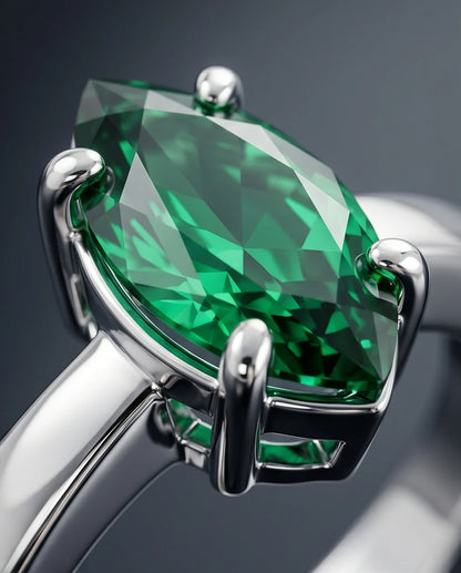 Sterling Silver Marquise-Cut Green Emerald Solitaire Ring