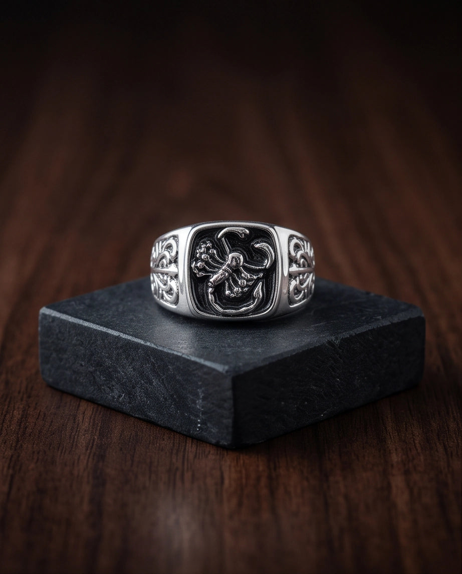 Black Enamel Scorpion Silver Ring