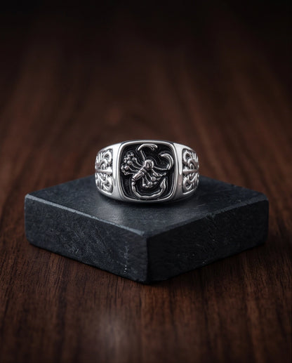 Black Enamel Scorpion Silver Ring