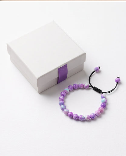 Purple & Teal Marbled Swirl Beaded Adjustable Macrame Bracelet