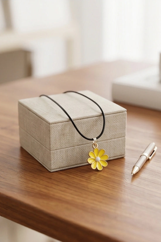 Vibrant Yellow Daisy Enamel Pendant Necklace