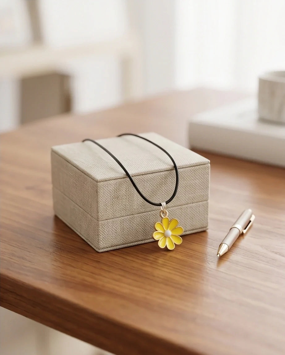 Vibrant Yellow Daisy Enamel Pendant Necklace