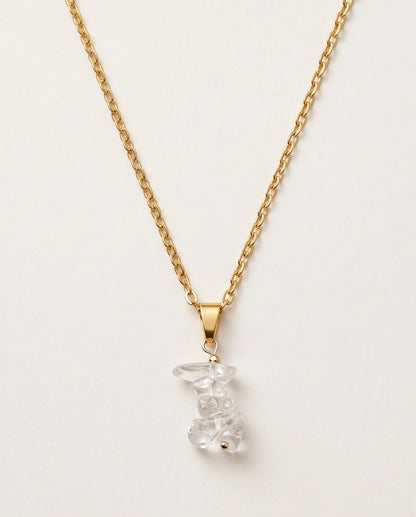 Silver Stacked Raw Clear Quartz Chip Stone Pendant Necklace