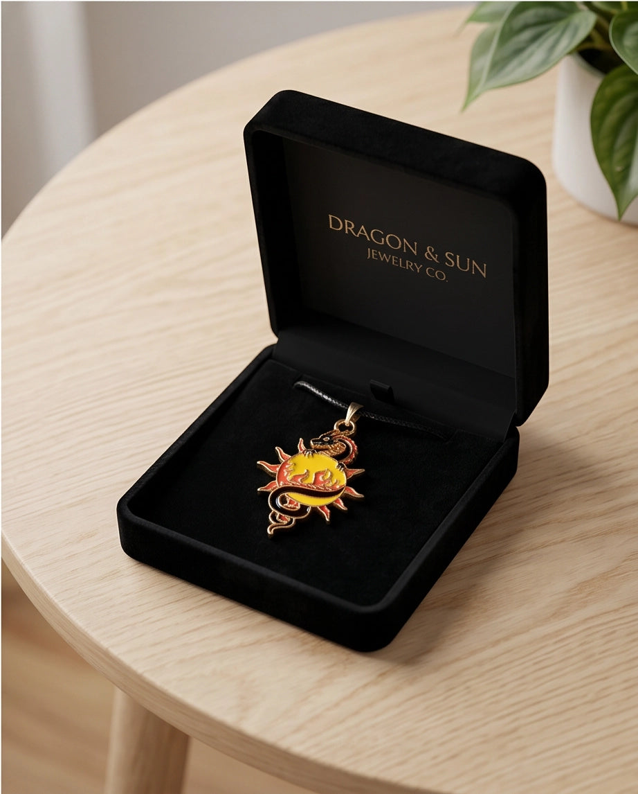 Fire Dragon & Sun Emblem Cord Necklace