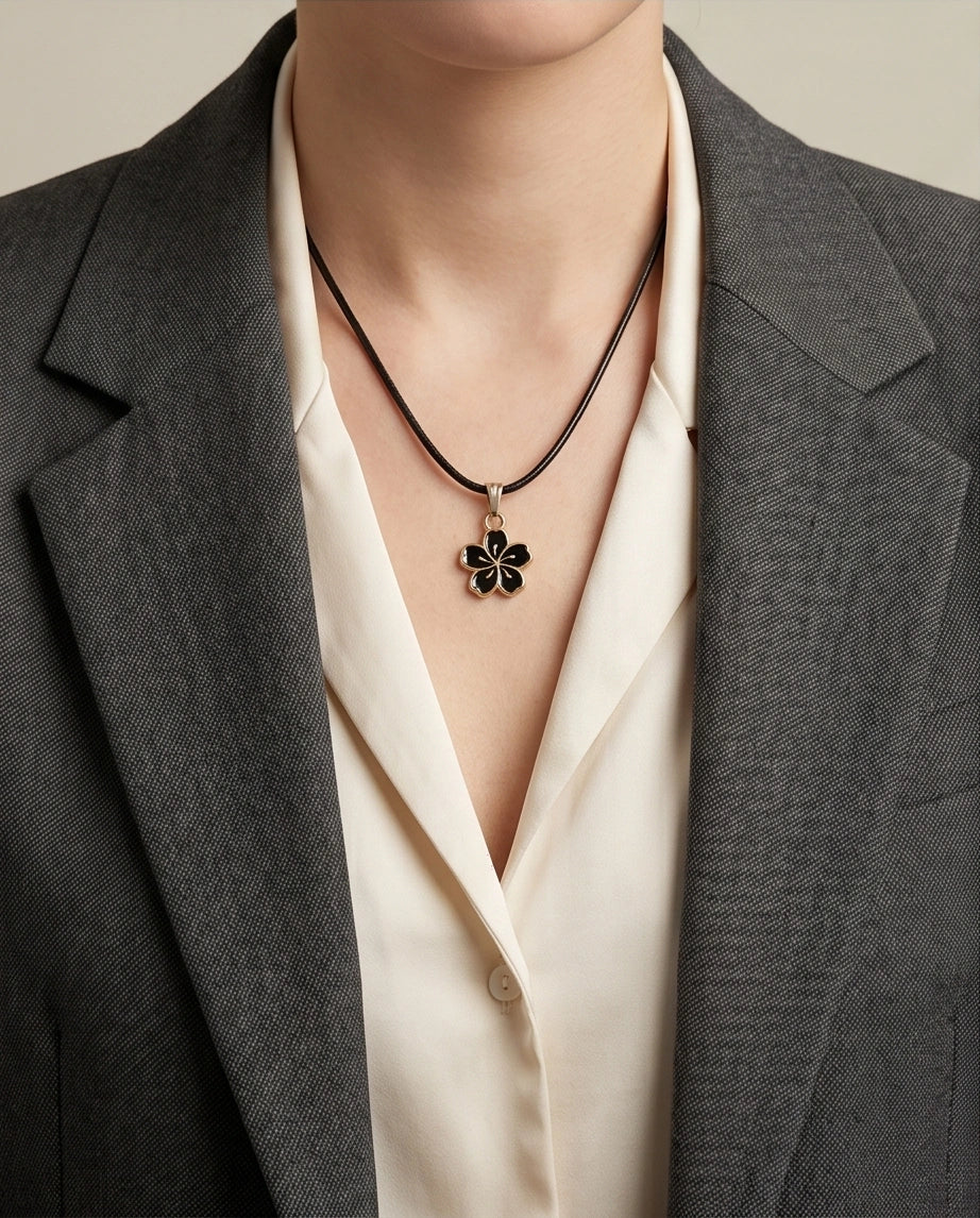 Gold and Black Cherry Blossom Necklace