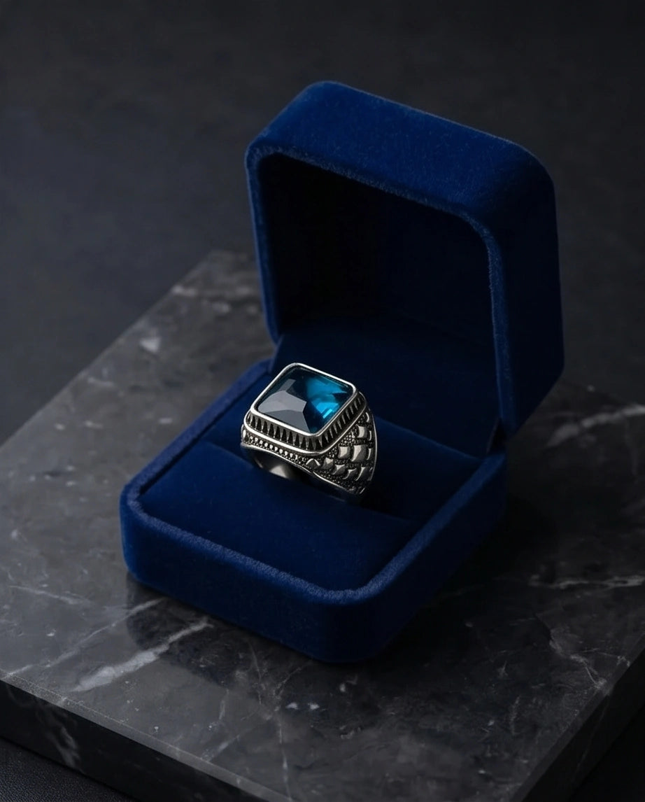 Midnight Cerulean Silver Signet Ring