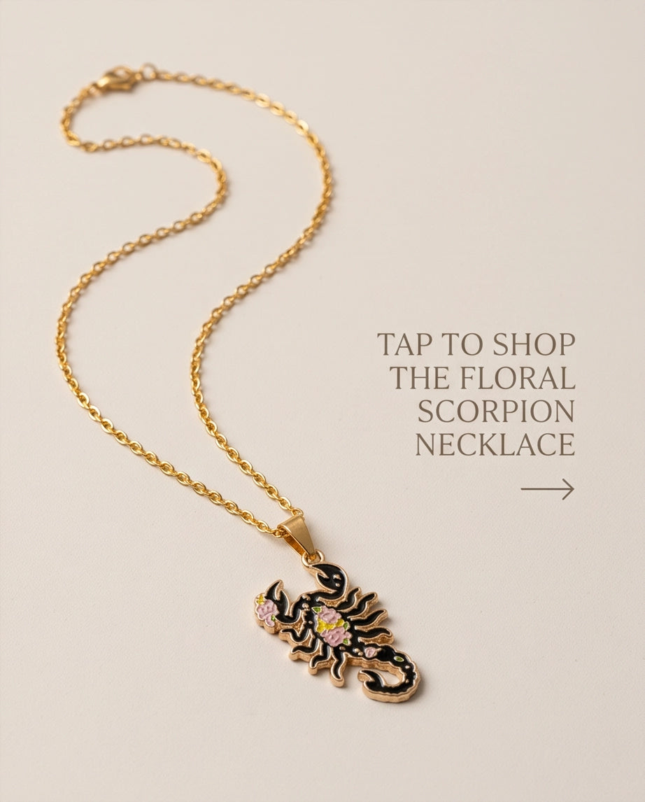 Gold Floral Scorpion Enamel Chain Necklace