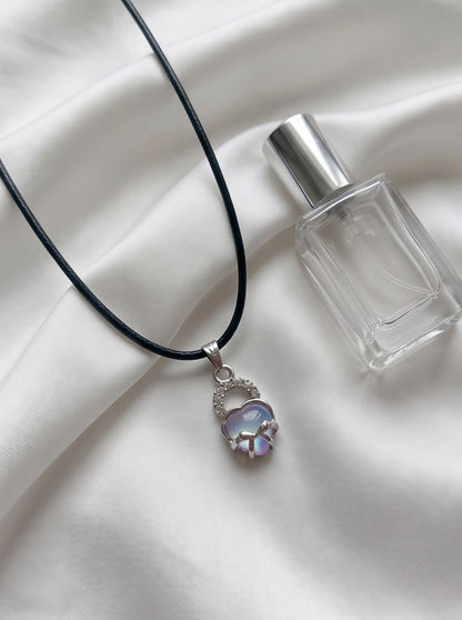 Opalite Heart Bow Lock Pendant Necklace