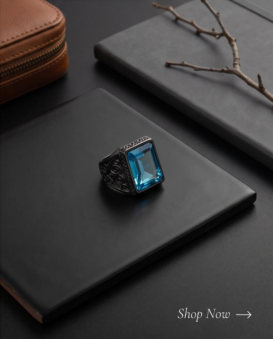 Jet Black Emerald-Cut Onyx Geometric Architectural Silver Ring