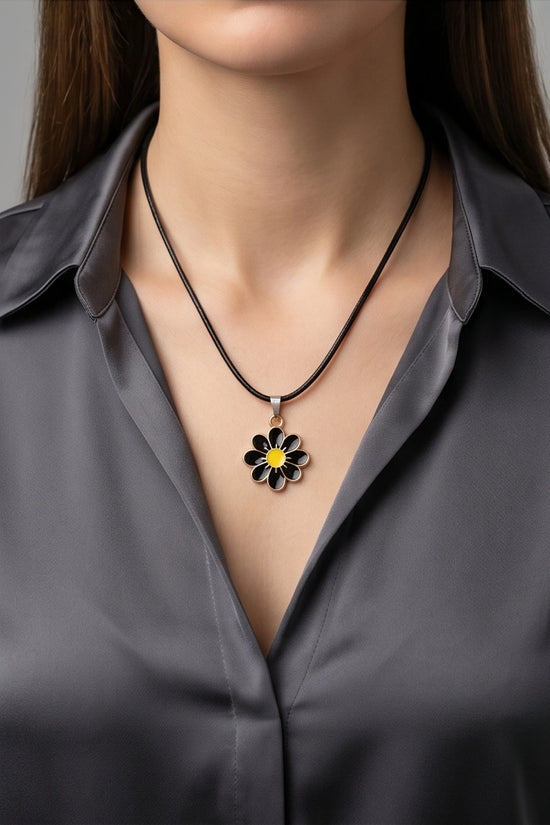 Gold and Black Daisy Pendant Necklace