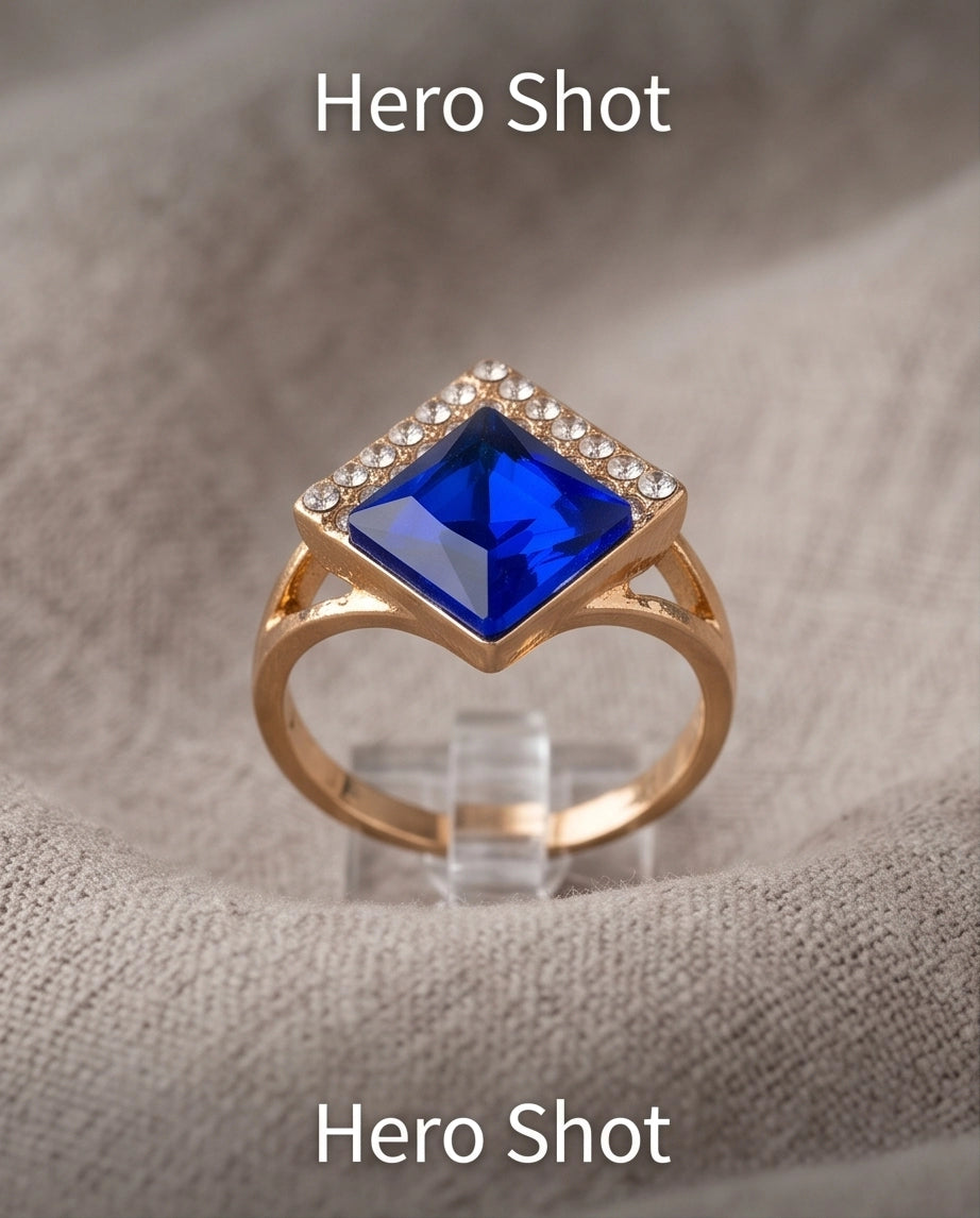 Gold Sapphire Princess-Cut Halo Ring