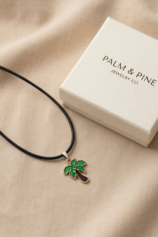 Gold and Green Palm Tree Necklace