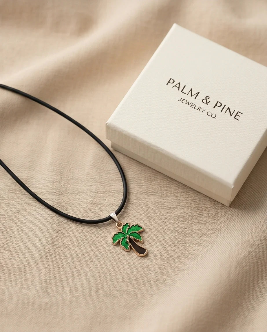 Gold and Green Palm Tree Necklace