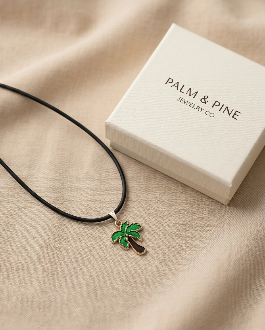 Gold and Green Palm Tree Necklace