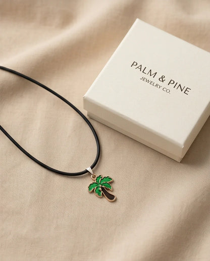 Gold and Green Palm Tree Necklace