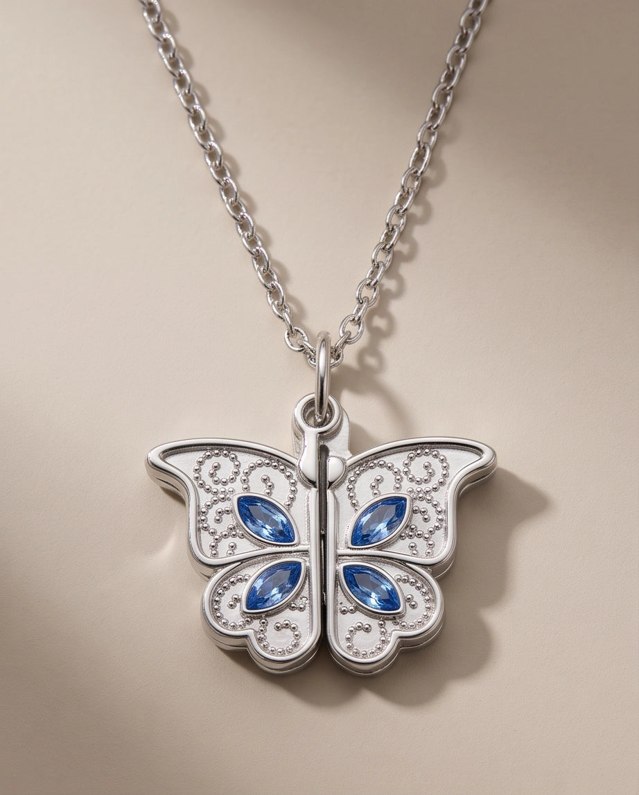 Silver Butterfly Secret Heart Pendant Necklace