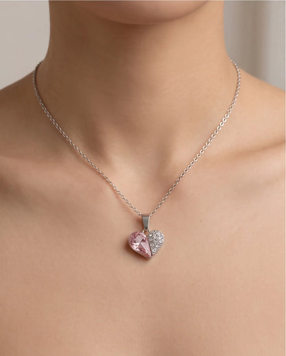 Silver Rose Pink Heart Pavé Pendant Necklace