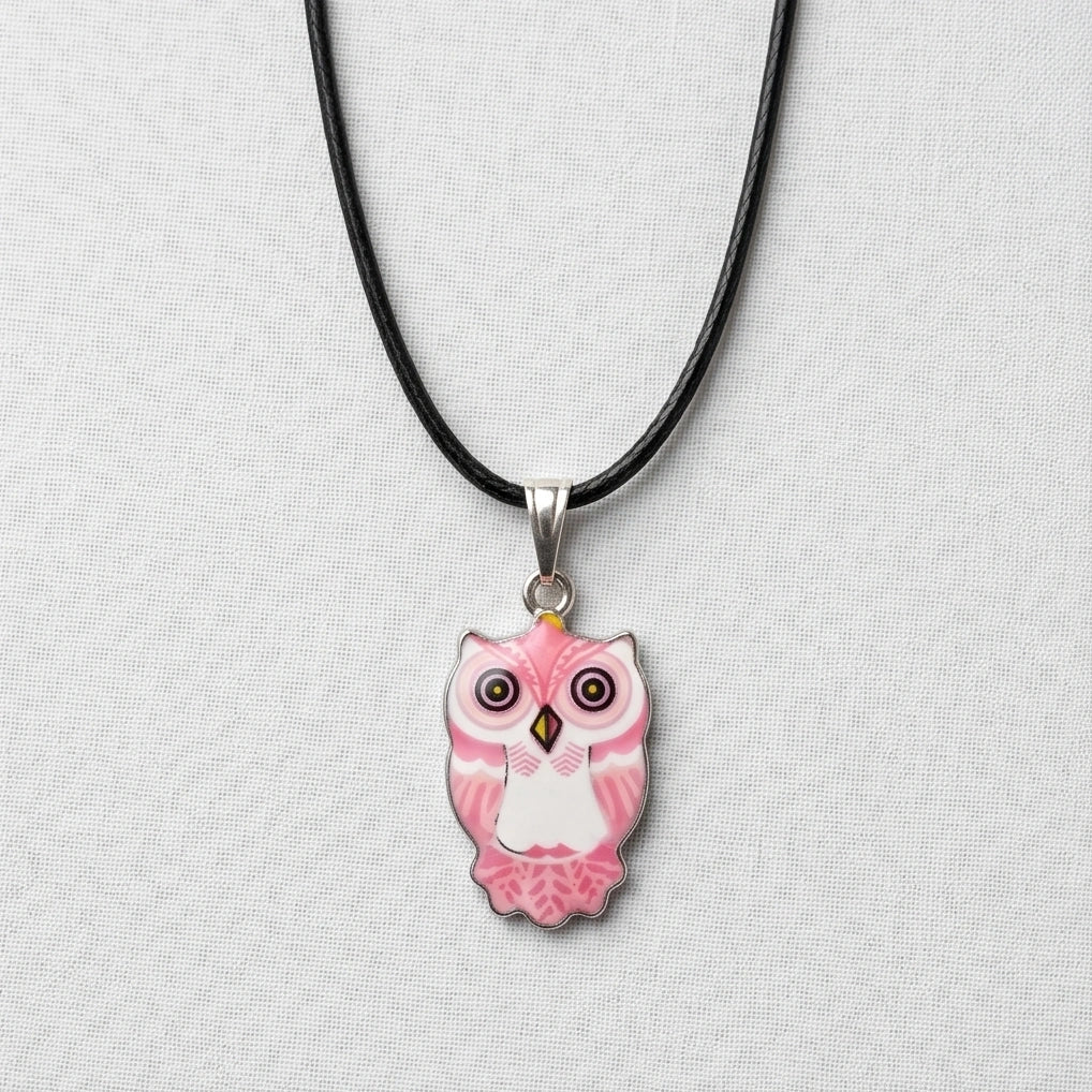 Elegant Soft Pink Owl Totem Pendant Necklace