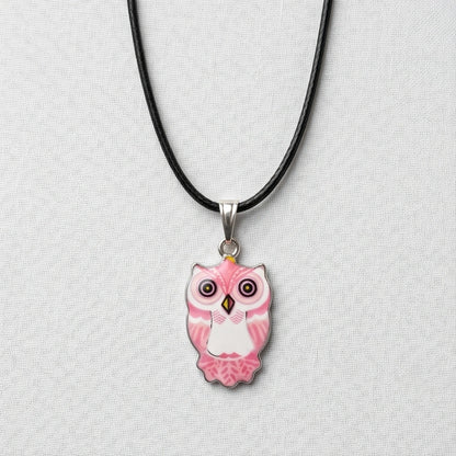 Elegant Soft Pink Owl Totem Pendant Necklace