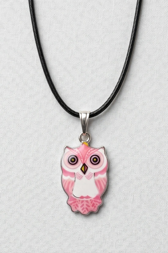 Elegant Soft Pink Owl Totem Pendant Necklace